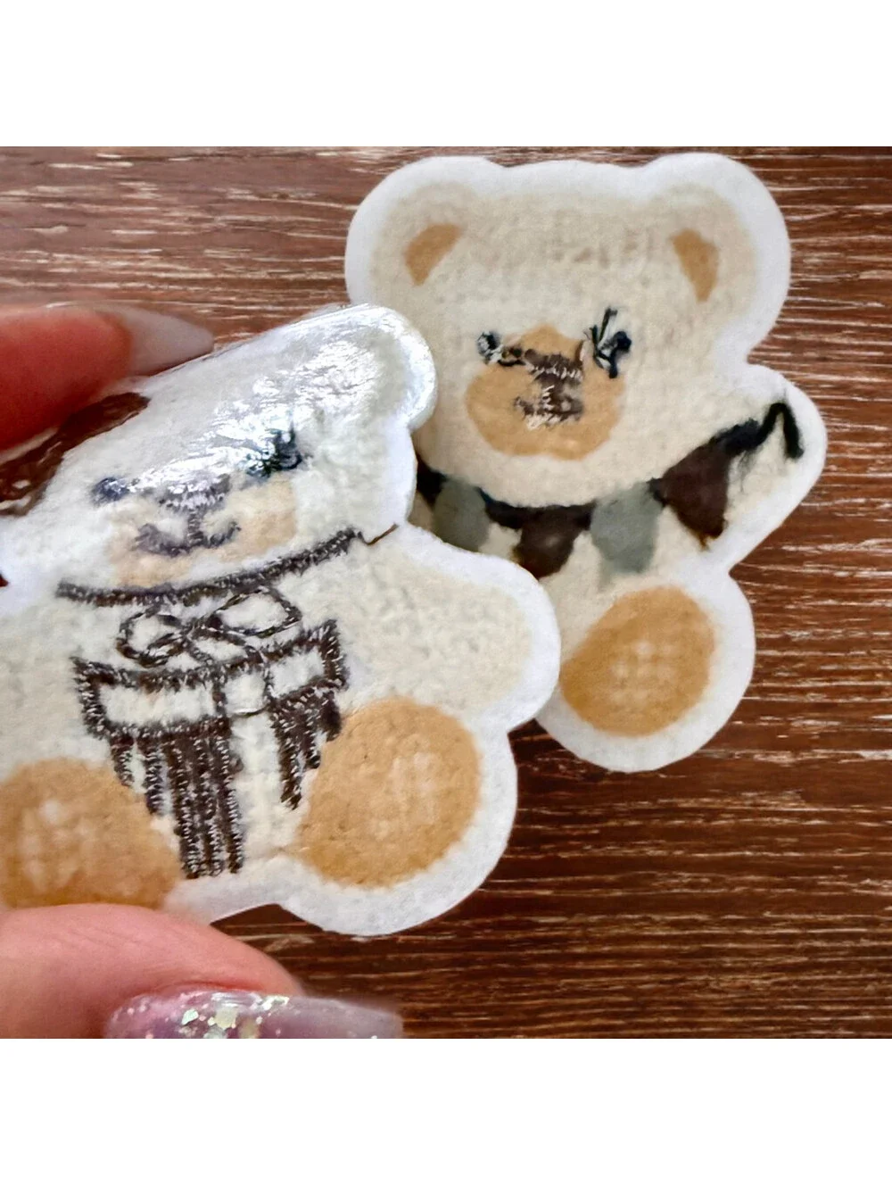 Iron On Patch Set - Chenille Teddy Bear Brown and White Birthday 3D Fluffy